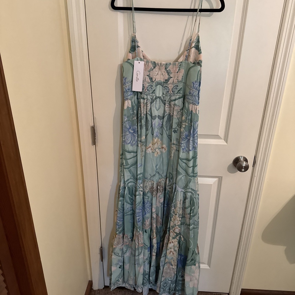 Camilla Mint Green Floral Maxi Dress with Blue and Cream Details - Picture 6 of 14